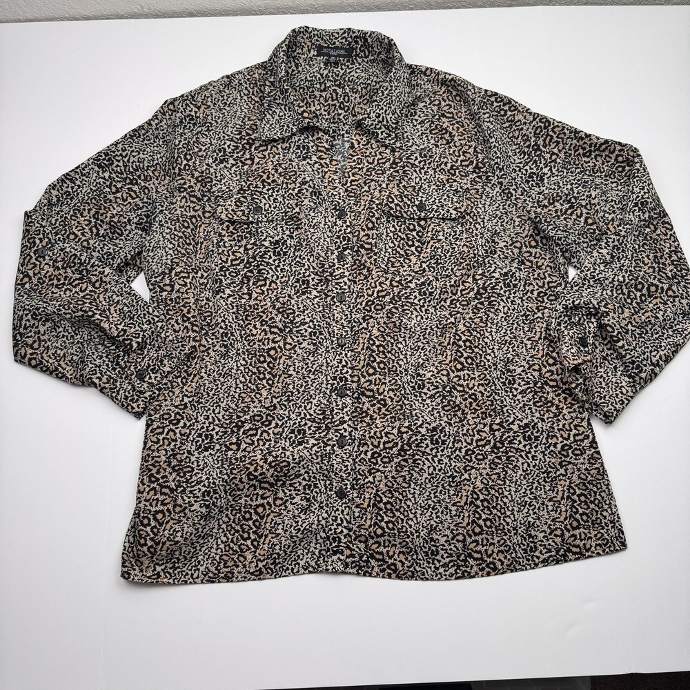 Notations Shirt Womens 2X Animal Print Leopard Button Front Long Sleeve Collared